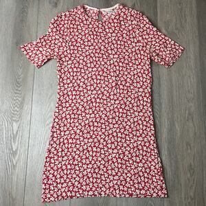 Reformation Midi Dress Floral Short Sleeve Viscose Blend USA Made Red Medium